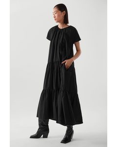 Tiered A-line Maxi Dress Black