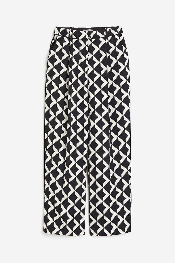 H&M Straight Trousers Black/white Patterned