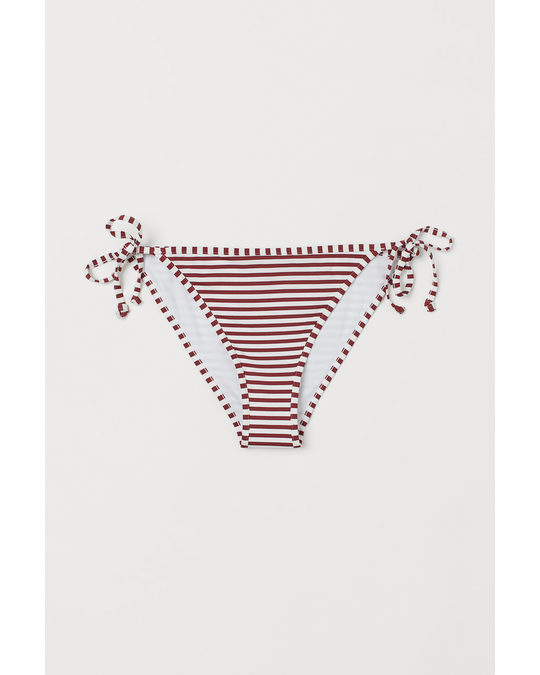 H&M Tie Tanga Bikini Bottoms Dark Red/white Striped
