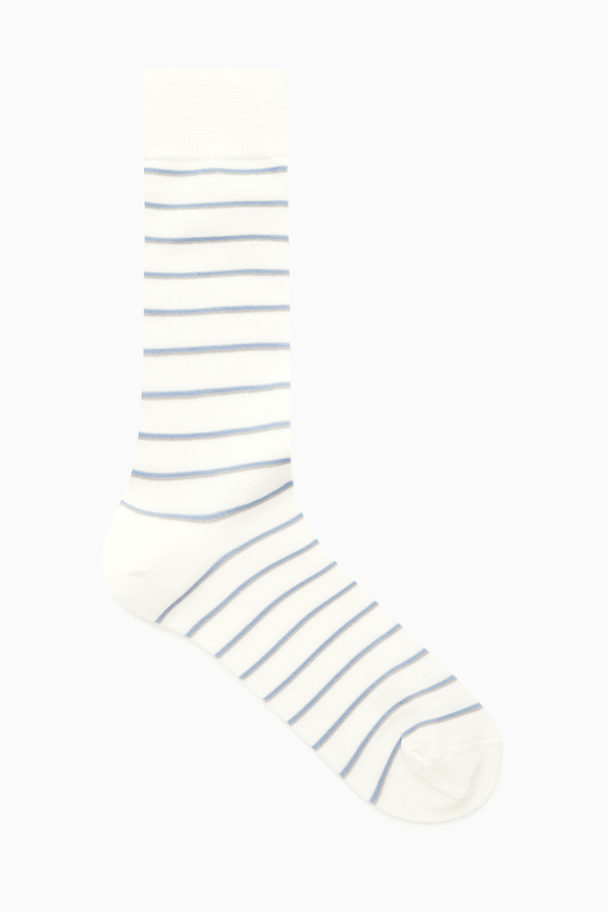 COS Striped Mercerised Wool-blend Socks Cream / Light Blue / Striped
