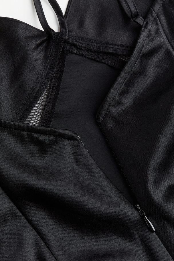 H&M Mesh-detail Satin Slip Dress Black