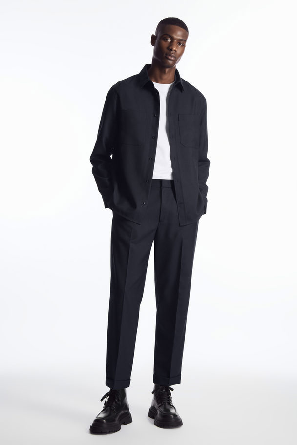 COS Turn-up Wool-blend Trousers Navy