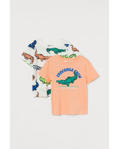 Set Van 2 T-shirts Met Print Gebroken Wit/krokodillen