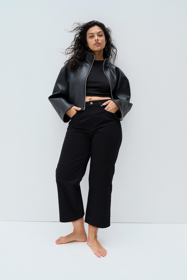 H&M Curvy Fit Wide High Cropped Jeans Black