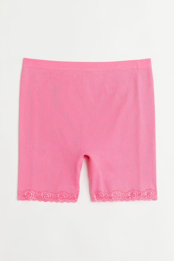 H&M Seamless Bikers Med Spets Rosa