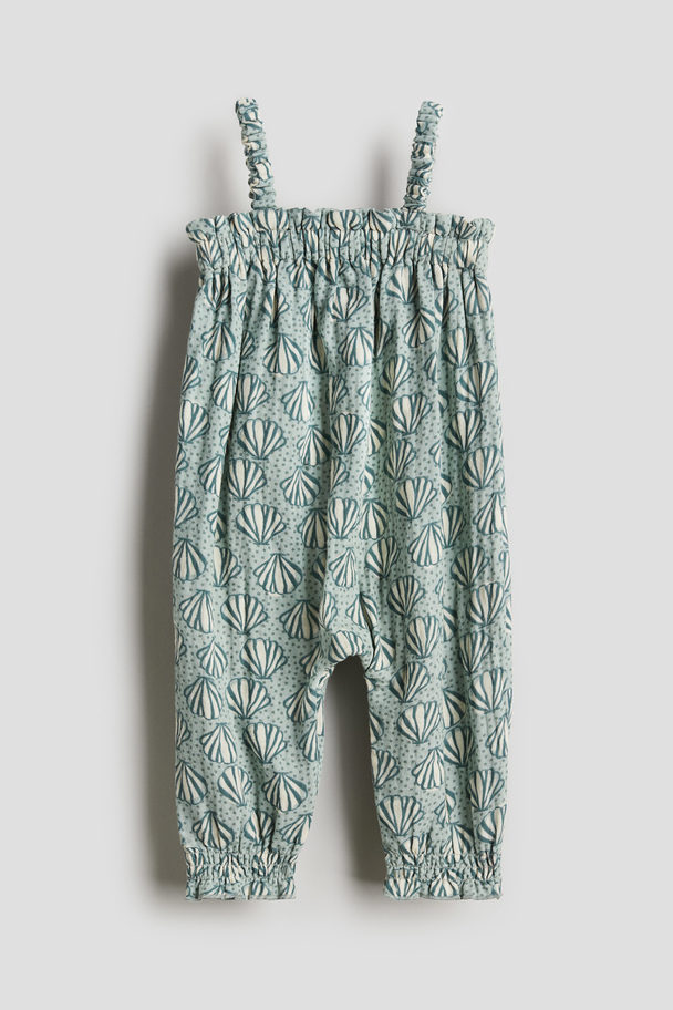 H&M Patterned Cotton Romper Suit Dusty Turquoise/sea Shells