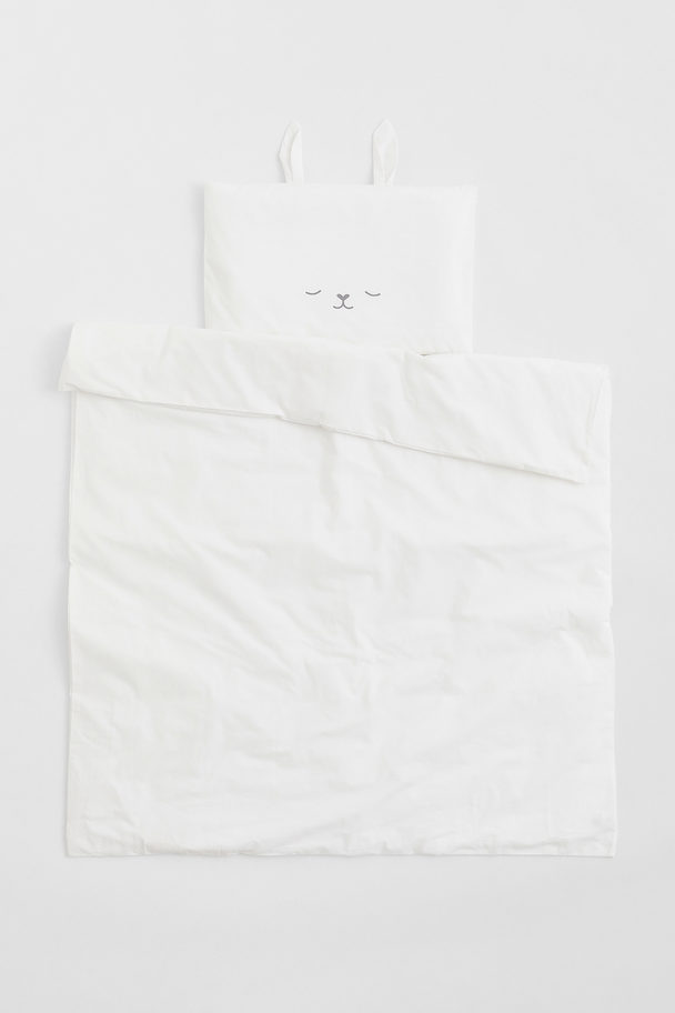 H&M HOME Cot Duvet Cover Set White/rabbit