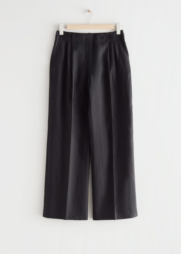 & Other Stories Low Waist Linen Trousers Black