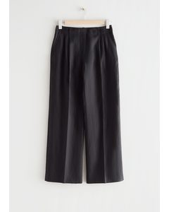 Low Waist Linen Trousers Black