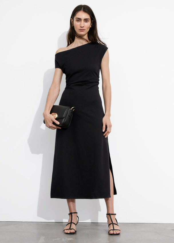 & Other Stories One-shoulder Midi Dress Black