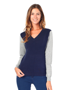 V-neck Sweater With Bi-colored Sleeves