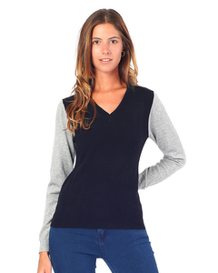 V-neck Sweater With Bi-colored Sleeves