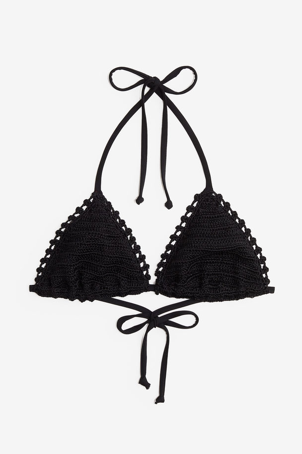 H&M Triangel-Bikinitop im Häkellook Schwarz