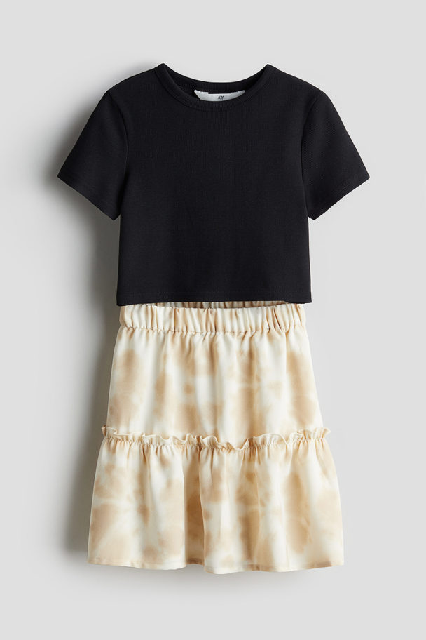 H&M 2-piece Top And Skirt Set Black/tie-dye