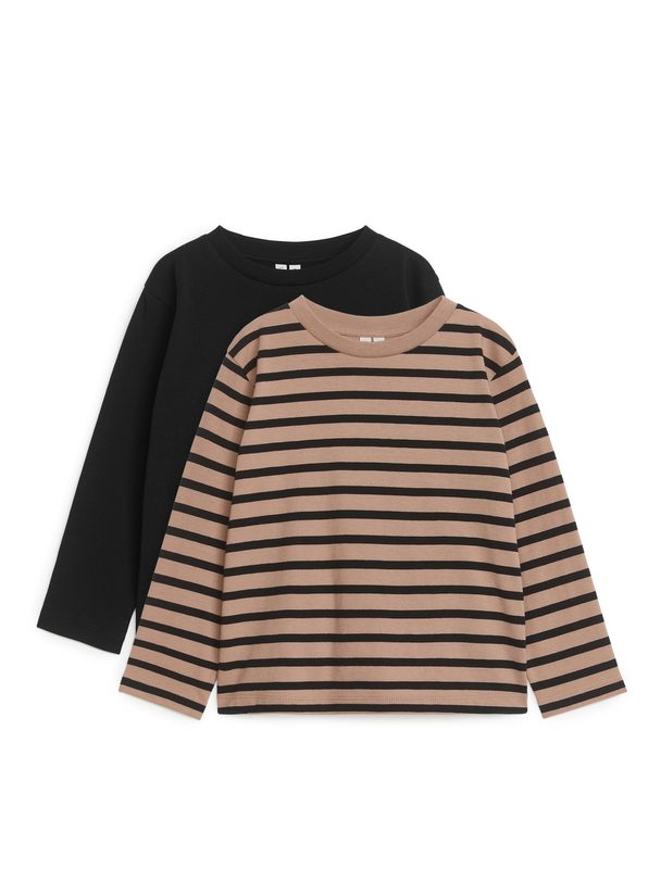 ARKET Long-sleeved T-shirt Set Of 2 Black/beige Stripes