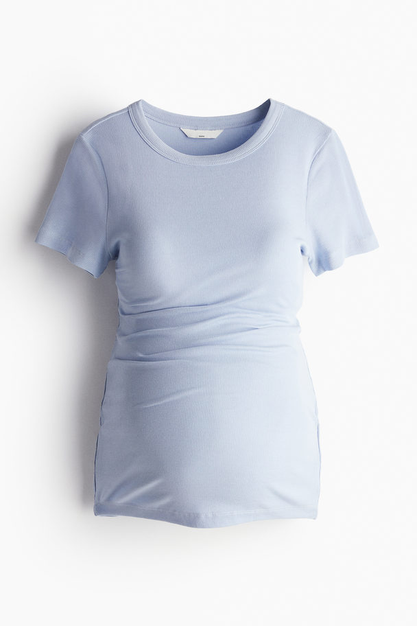 H&M MAMA Geripptes Shirt Hellblau