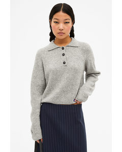 Soft Knit Polo Top Grey