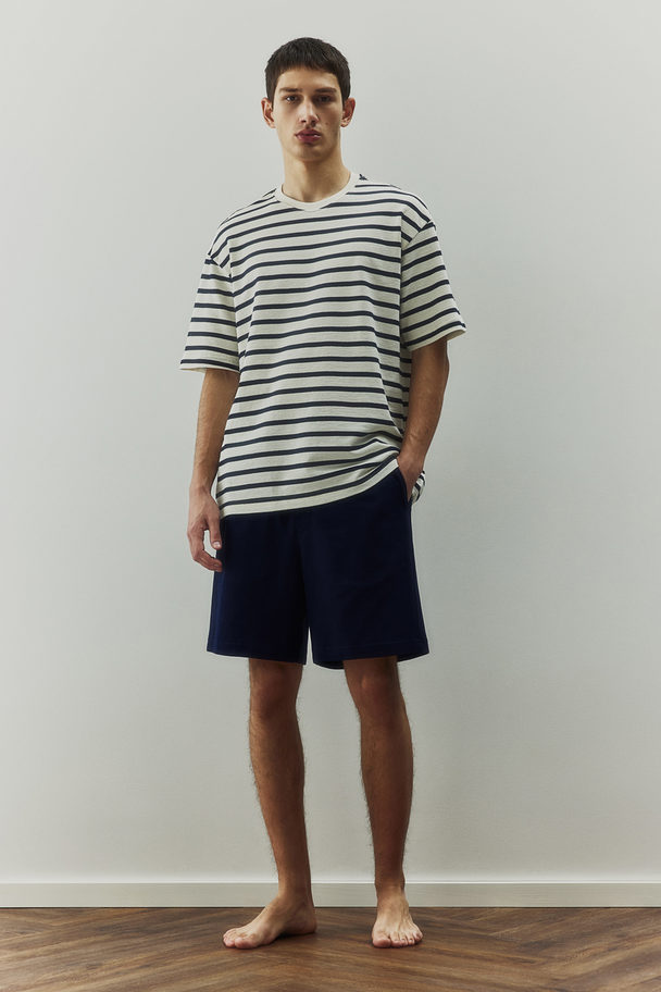 H&M Schlaf-T-Shirt und Shorts Weiß/Marineblau