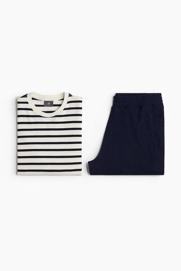 H&M Pyjama - T-shirt En Short Wit/marineblauw