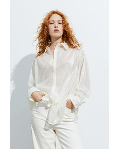 Oversized Bluse mit Pailletten Weiß