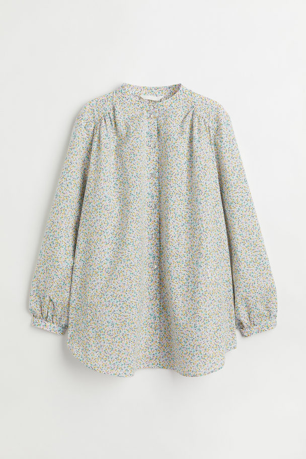 H&M Mama Balloon-sleeved Blouse Light Blue/small Flowers