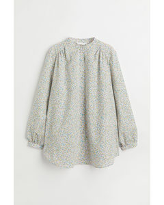 Mama Balloon-sleeved Blouse Light Blue/small Flowers
