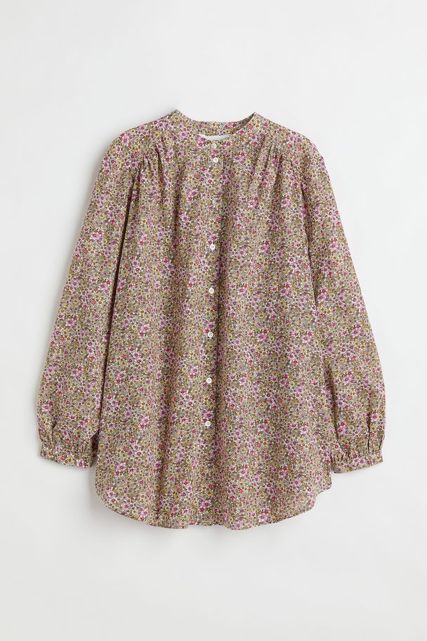 H&M Mama Balloon-sleeved Blouse Pink/small Flowers