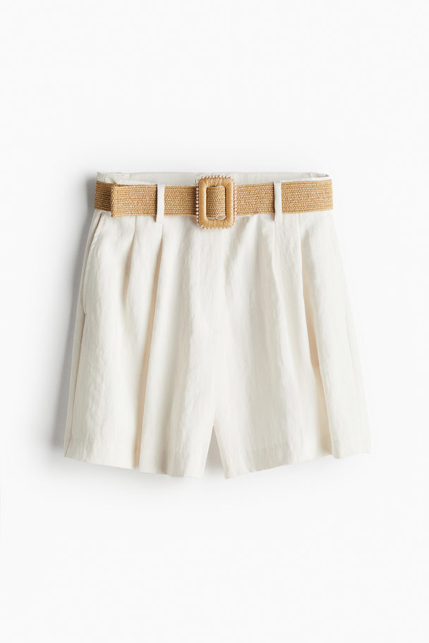 H&M Twillshorts mit Gürtel Weiß