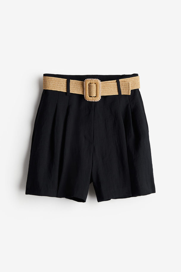 H&M Twill Short Met Ceintuur Zwart