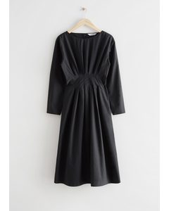 Draped Accentuated Waist Midi Dress Black