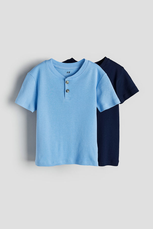 H&M 2-pak Bedstefar-t-shirt Lyseblå/mørkeblå