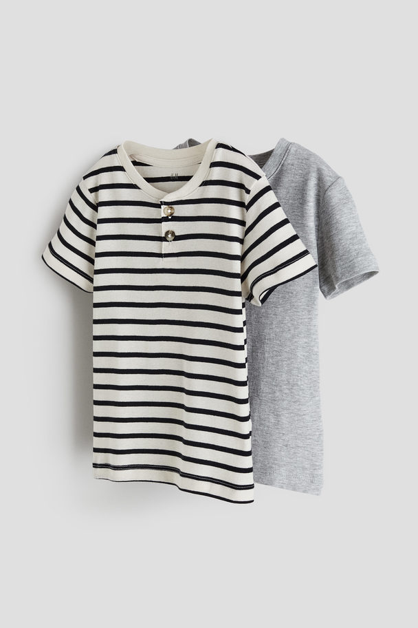 H&M 2-pack Henley T-shirts Natural White/striped