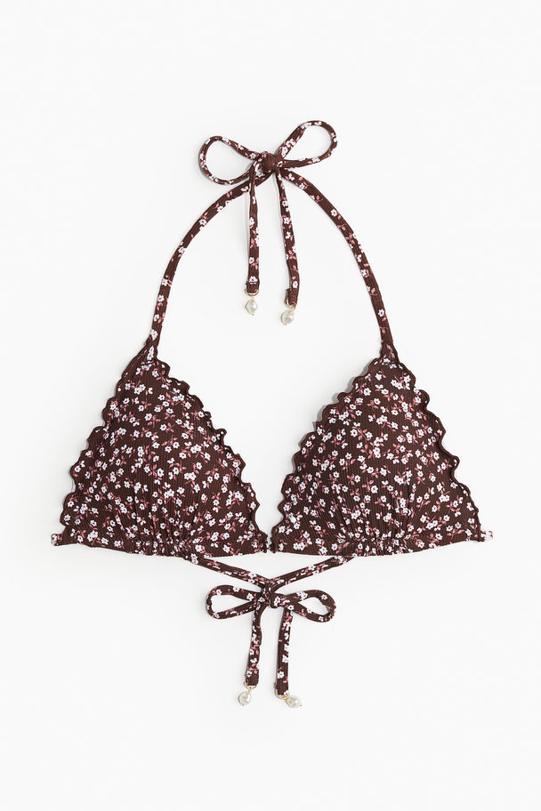 H&M Push-up Triangle Bikini Top Dark Brown/floral