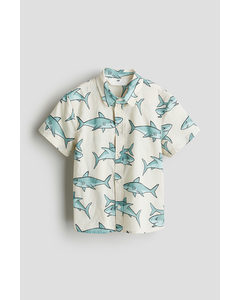 Patterned Cotton Shirt Natural White/sharks