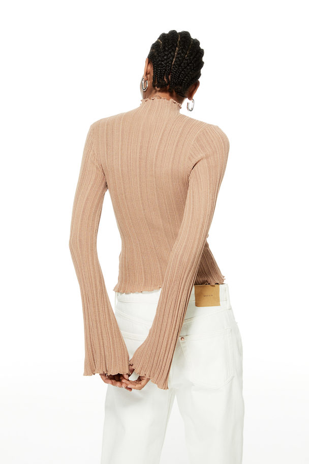 H&M Rib-knit Turtleneck Top Dark Beige