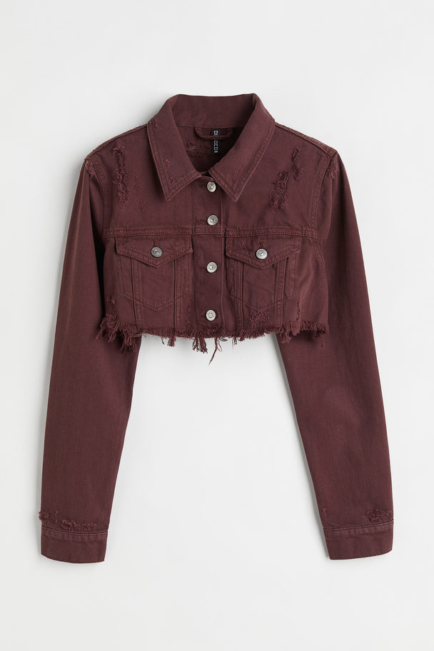 H&M Cropped Denim Jacket Dark Brown