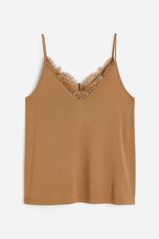 H&M Lace-trimmed Cami Top Light Brown