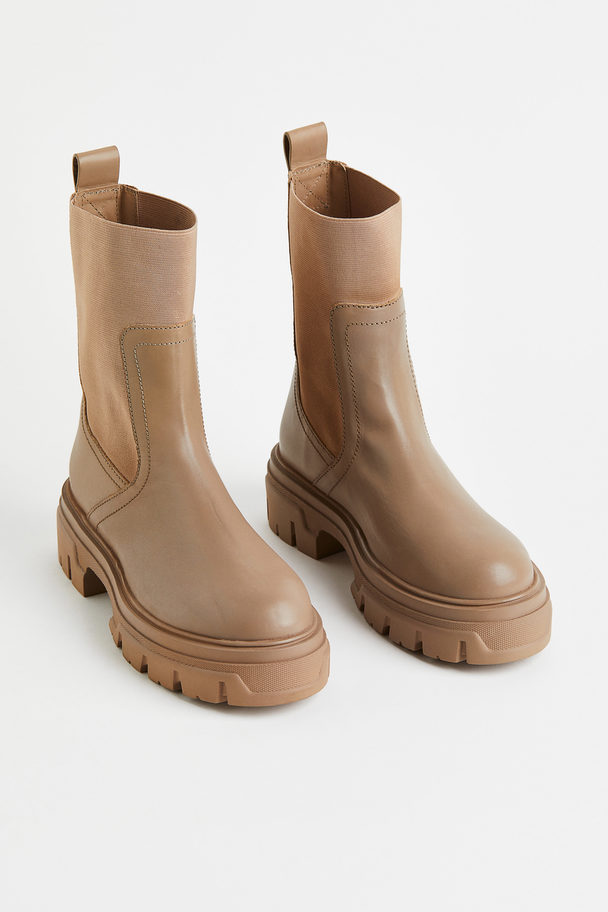 H&M Leather Chelsea Boots Beige