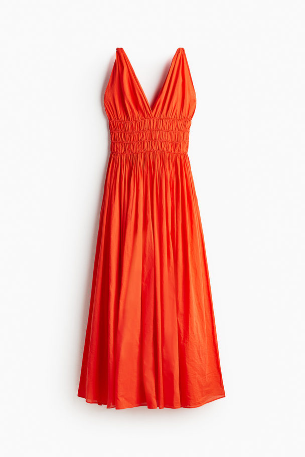 H&M Kleid mit gesmokter Taille Knallrot