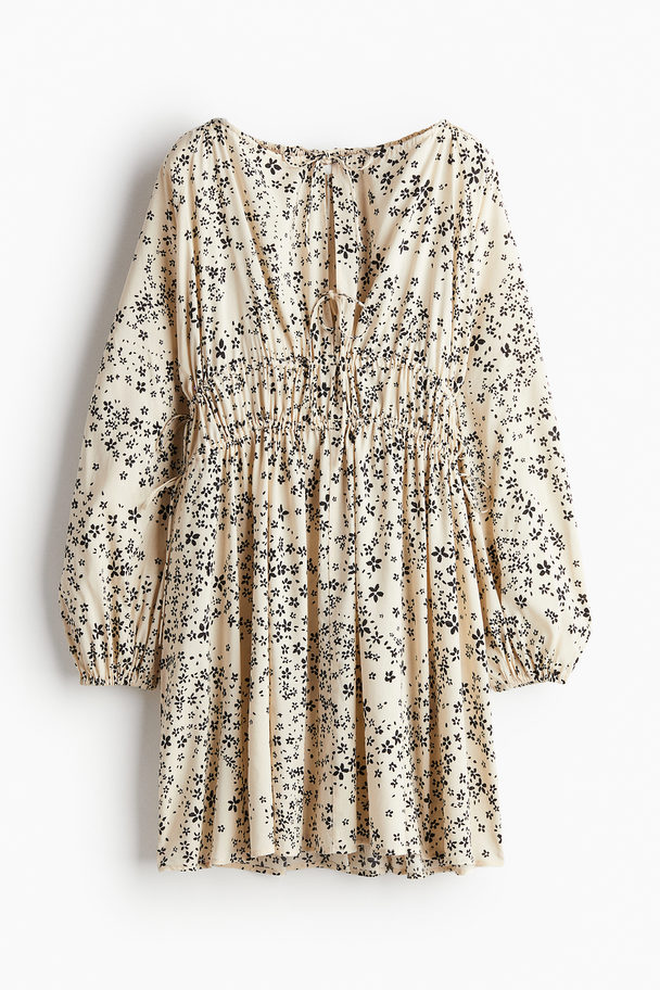 H&M Jurk Met Drawstrings Lichtbeige/bloemetjes