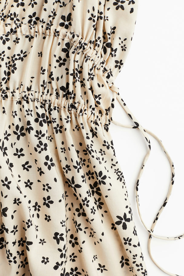 H&M Jurk Met Drawstrings Lichtbeige/bloemetjes