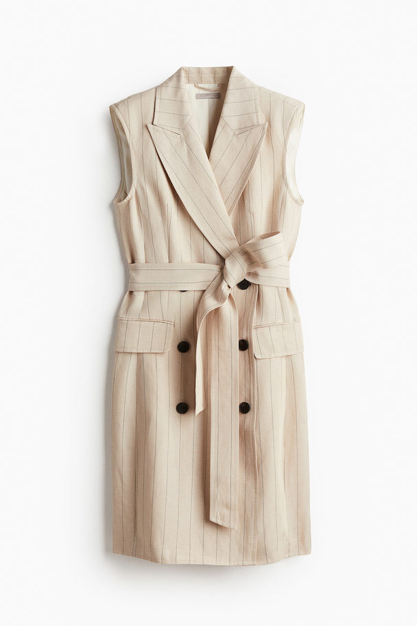 H&M Blazerkleid aus Leinenmix Hellbeige/Nadelstreifen