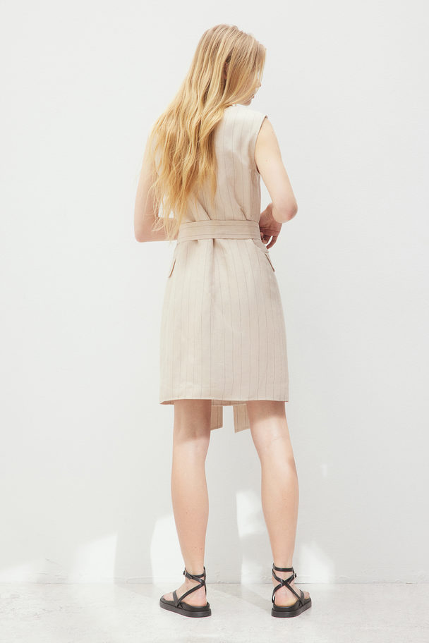 H&M Blazerkleid aus Leinenmix Hellbeige/Nadelstreifen