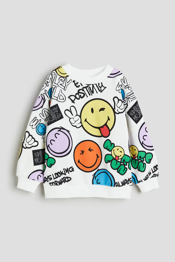 H&M Oversized Sweatshirt Med Tryck Vit/smileyworld®