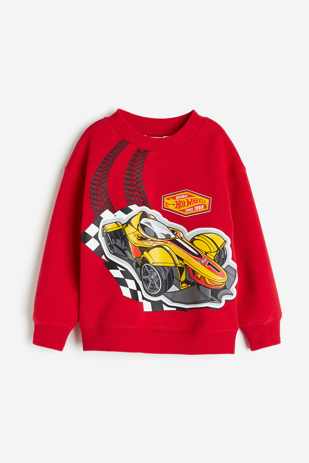 H&M Oversized Printed Sweatshirt Red/hot Wheels