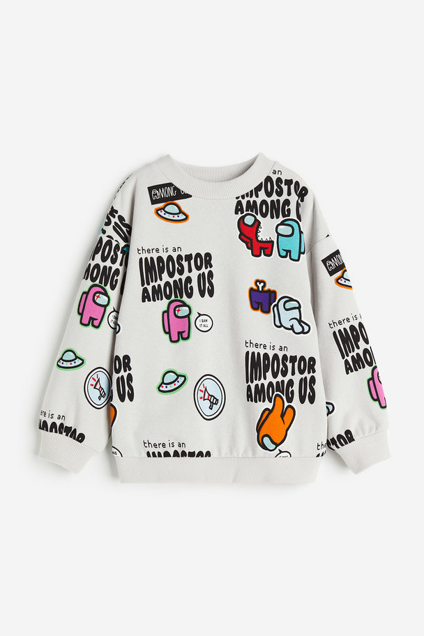 H&M Oversized Sweatshirt Med Tryk Lysegrå/among Us