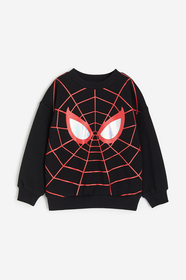 H&M Oversized Sweatshirt Med Tryck Svart/spindelmannen