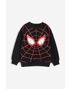 Oversized Sweatshirt Med Tryck Svart/spindelmannen