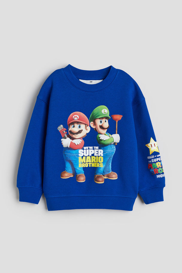 H&M Oversized Sweatshirt Med Tryk Klar Blå/super Mario