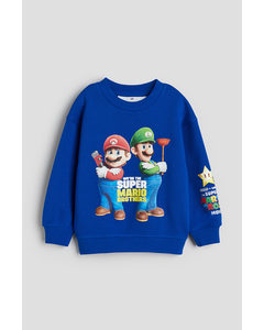 Oversized Printed Sweatshirt Bright Blue/super Mario